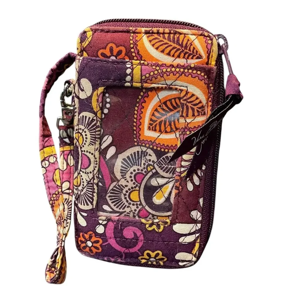 Vera Bradley Safari Sunset Zip ID Wristlet Purse Quilted Fabric Purple Retired